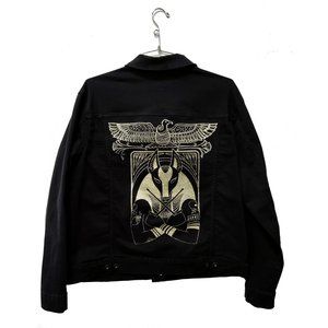 Goth Drummer Anubis- Custom Hand Painted and Screen Printed Jacket